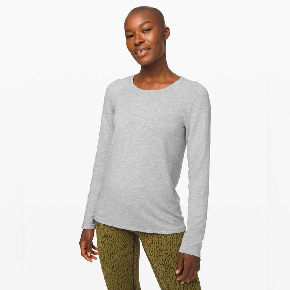 Lululemon Ultra Light Grey Emerald Long Sleeve Terry Modal Heathered Core sz XL